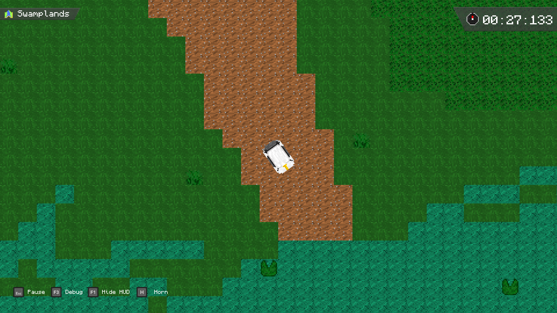 A screenshot of Hayley & Ray in the Lava Crossing platform, Hayley is surrounded on a stone island surrounded mostly by lava.